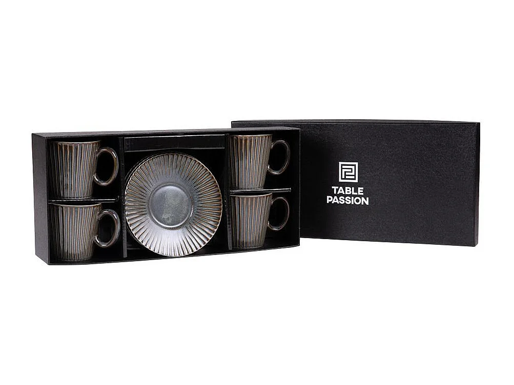 Coffret de 4 tasses à café avec sous tasses Liv bleu 22 cl