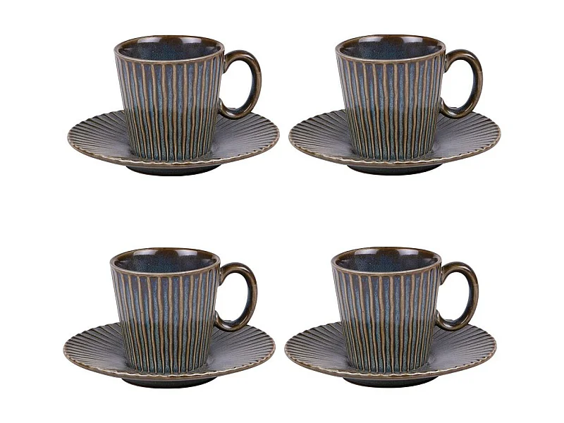 Coffret de 4 tasses à café avec sous tasses Liv bleu 22 cl