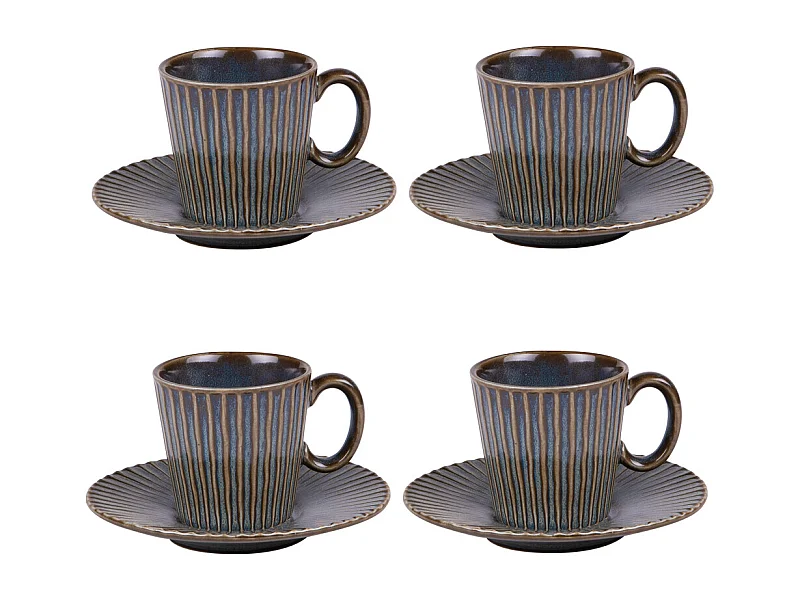 Coffret de 4 tasses à café avec sous tasses Liv bleu 22 cl