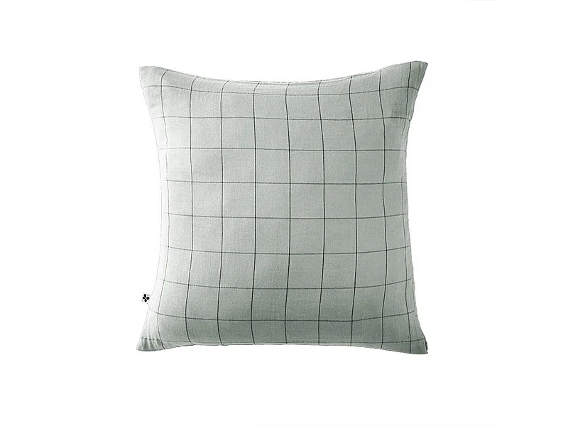 OUREA MOTIF - Taie d'Oreiller 60x60cm Gaze de Coton Eucalyptus à Grands Carreaux