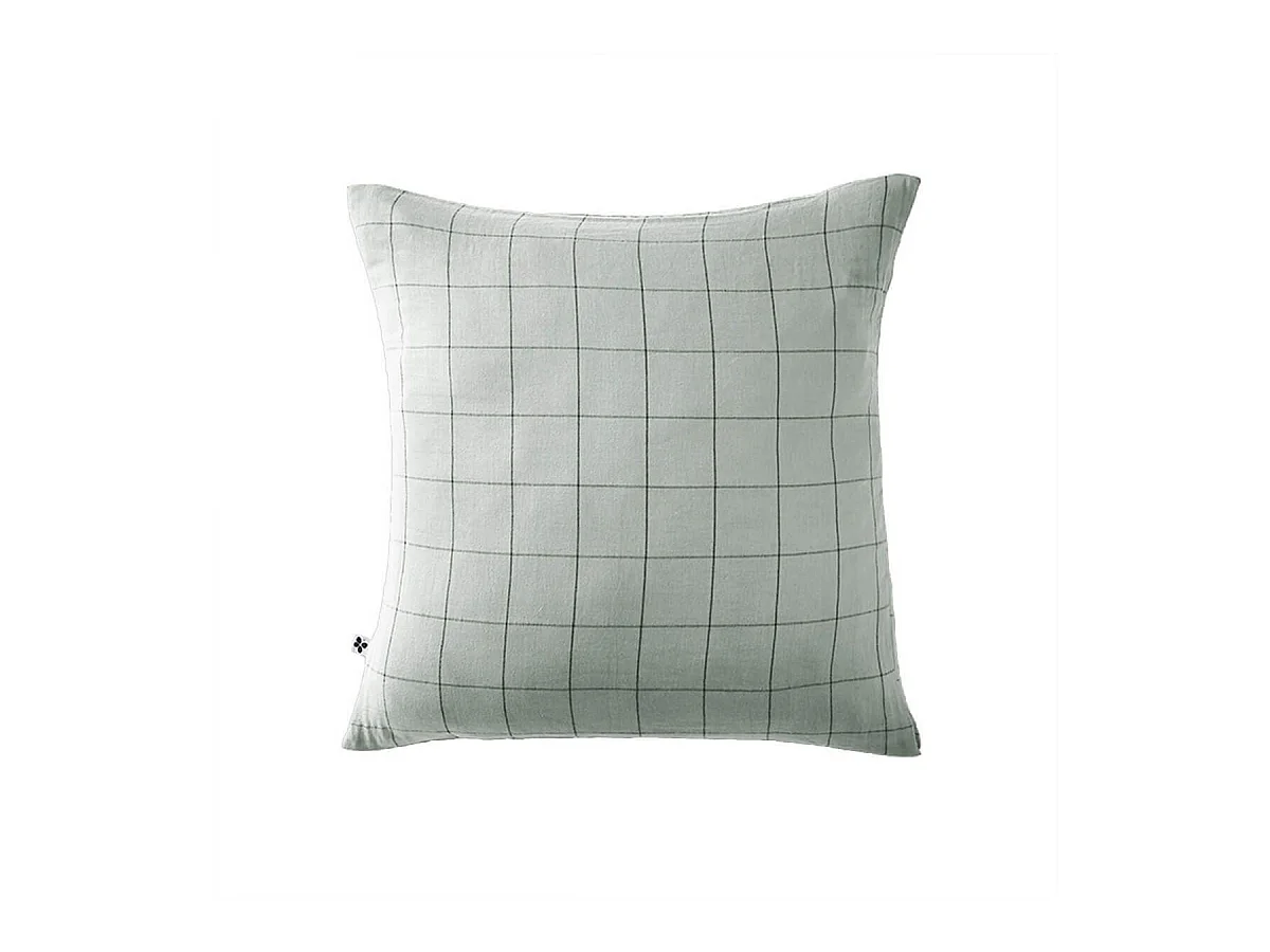 OUREA MOTIF - Taie d'Oreiller 60x60cm Gaze de Coton Eucalyptus à Grands Carreaux