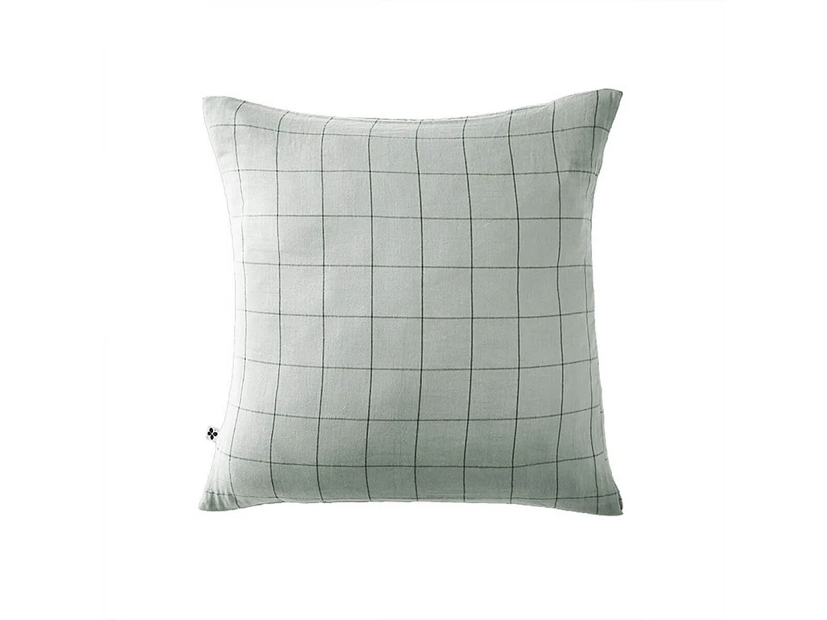 OUREA MOTIF - Taie d'Oreiller 60x60cm Gaze de Coton Eucalyptus à Grands Carreaux