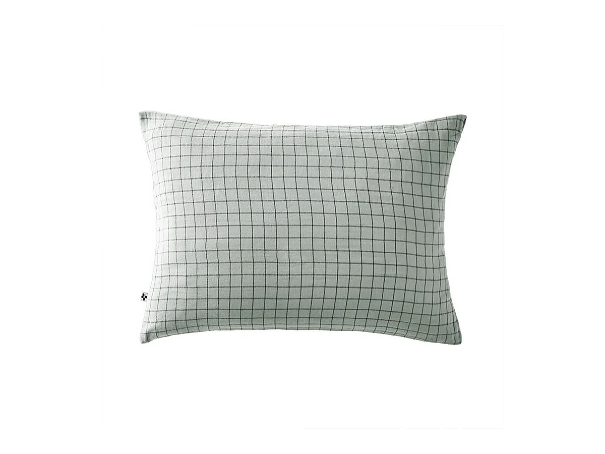 OUREA MOTIF - Taie d'Oreiller 50x70cm Gaze de Coton Eucalyptus à Petits Carreaux