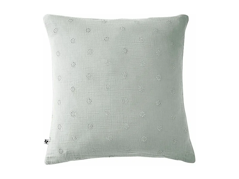 OUREA MOTIF - Taie d'Oreiller 60x60cm Gaze de Coton Eucalyptus à Fleurs Ajourées