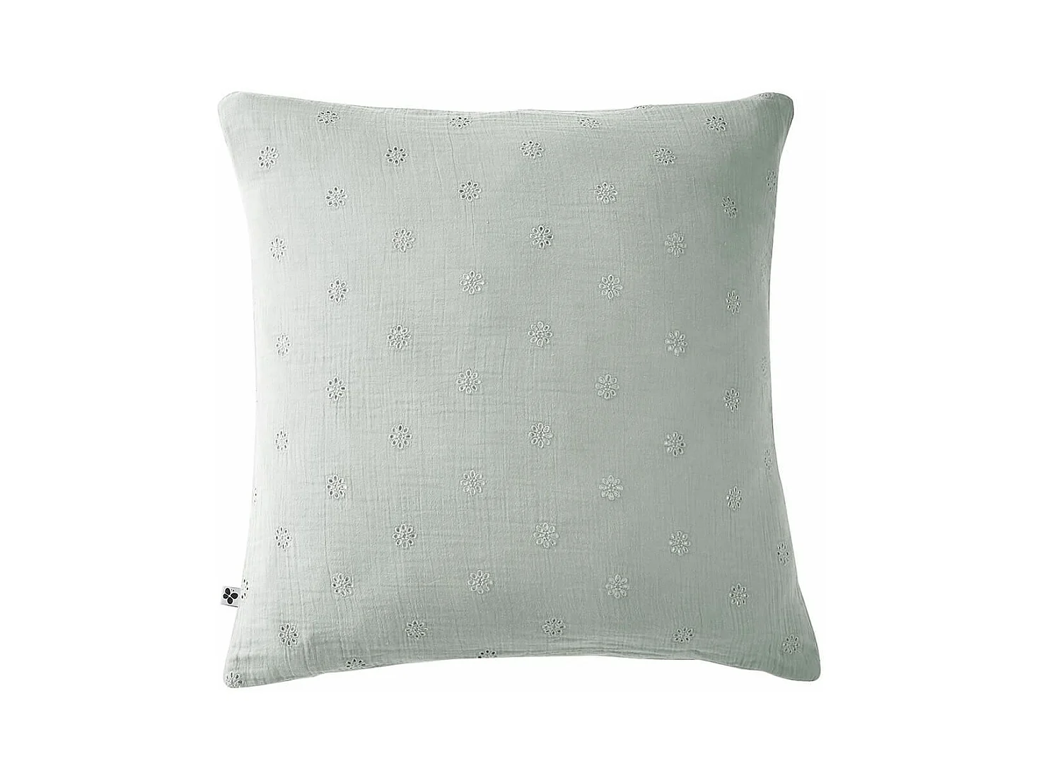 OUREA MOTIF - Taie d'Oreiller 60x60cm Gaze de Coton Eucalyptus à Fleurs Ajourées