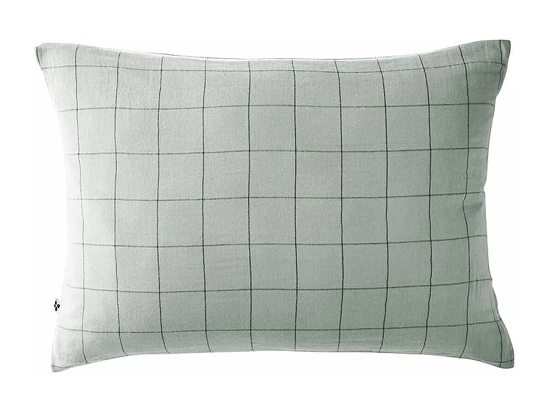 OUREA MOTIF - Taie d'Oreiller 50x70cm Gaze de Coton Eucalyptus à Grands Carreaux