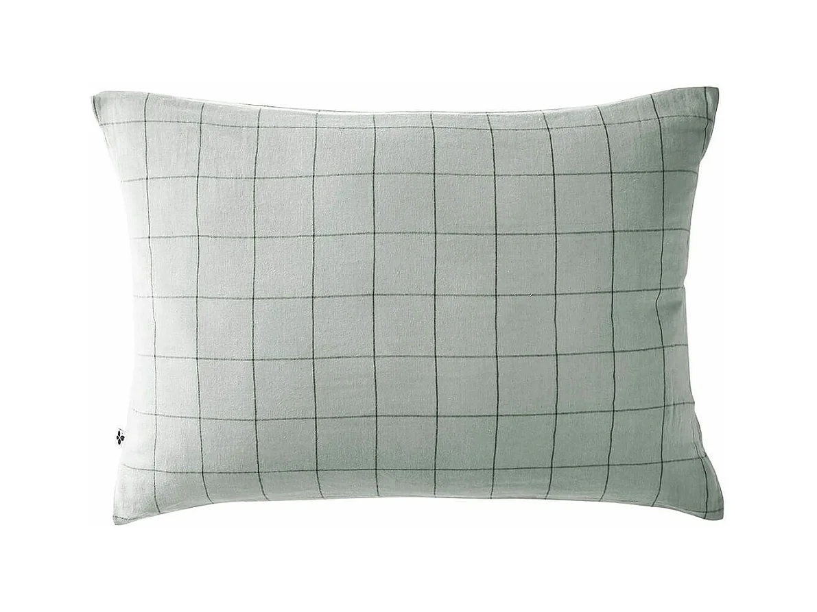 OUREA MOTIF - Taie d'Oreiller 50x70cm Gaze de Coton Eucalyptus à Grands Carreaux