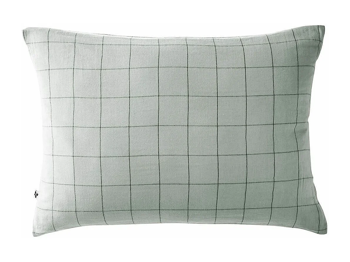 OUREA MOTIF - Taie d'Oreiller 50x70cm Gaze de Coton Eucalyptus à Grands Carreaux