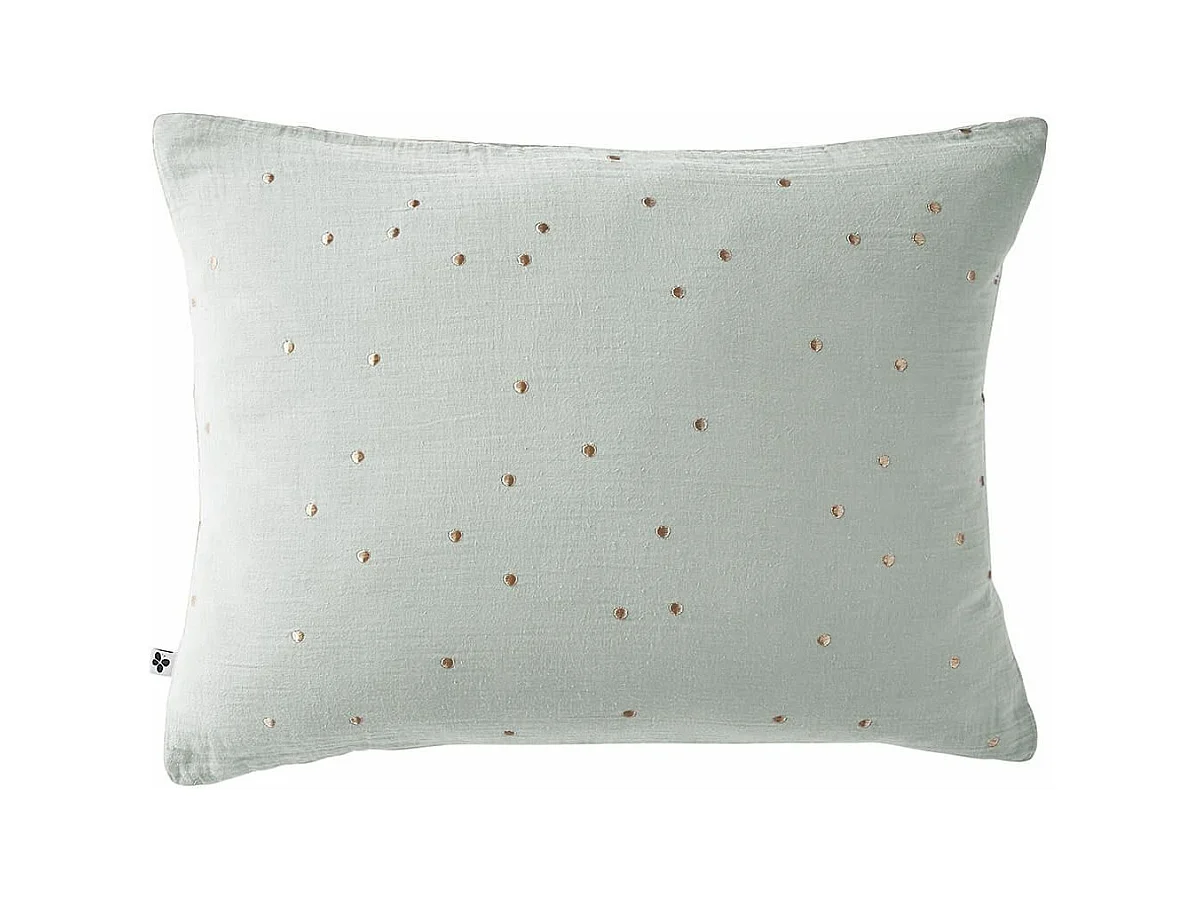 OUREA MOTIF - Taie d'Oreiller 50x70cm Gaze de Coton Eucalyptus à Pois Dorés
