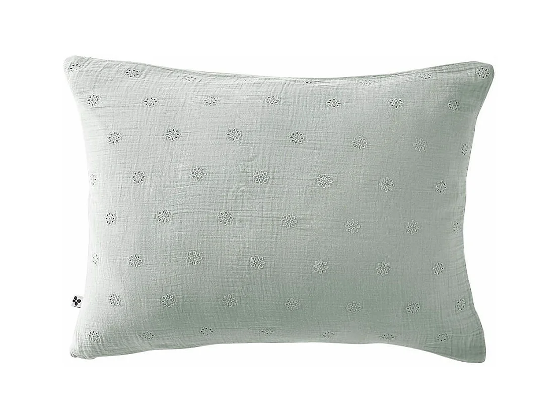 OUREA MOTIF - Taie d'Oreiller 50x70cm Gaze de Coton Eucalyptus à Fleurs Ajourées