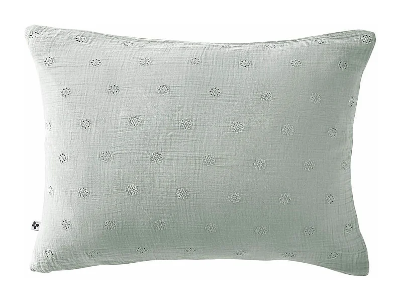 OUREA MOTIF - Taie d'Oreiller 50x70cm Gaze de Coton Eucalyptus à Fleurs Ajourées