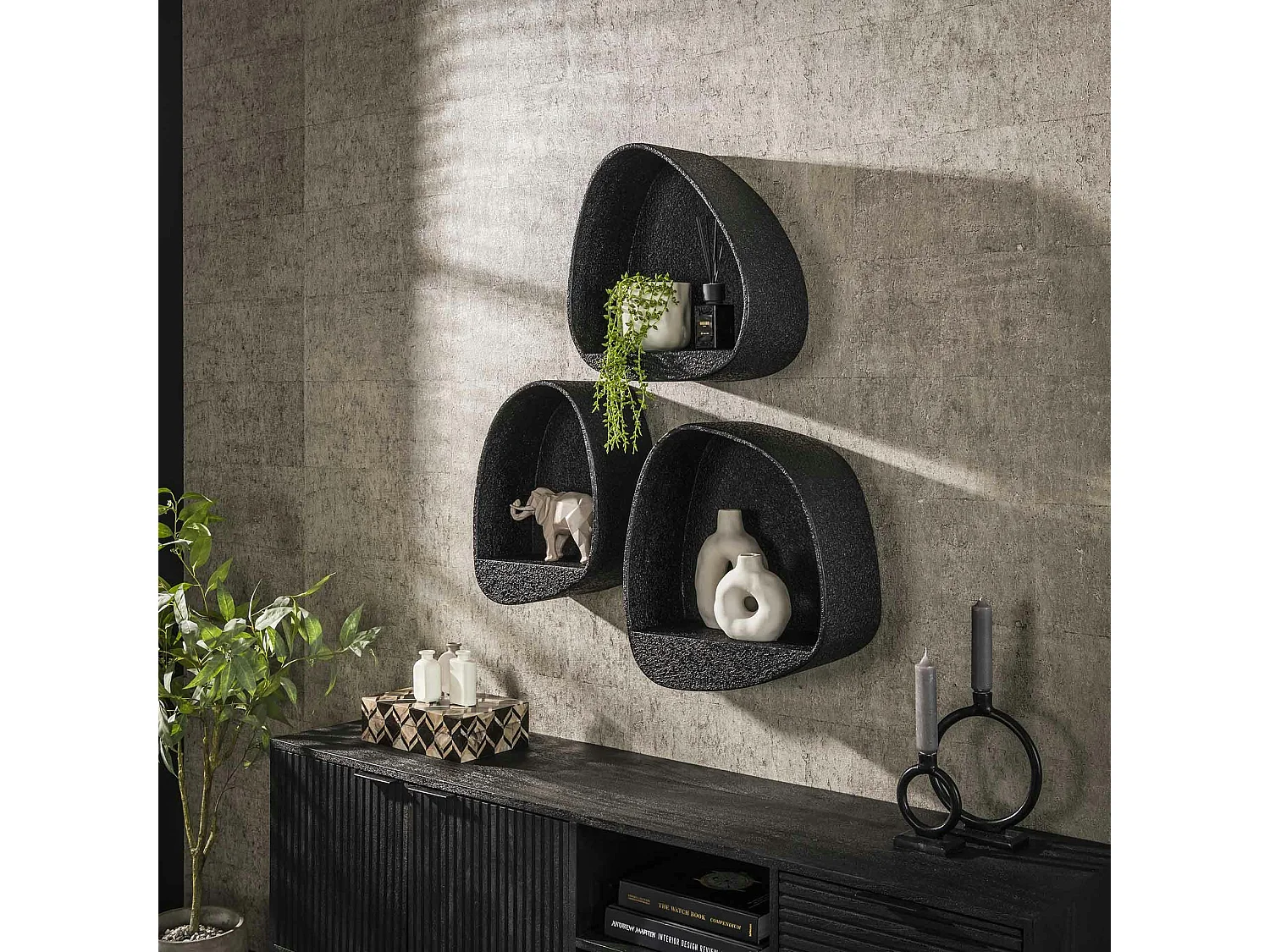 Etagère murale noire forme organique 48 cm TAJ