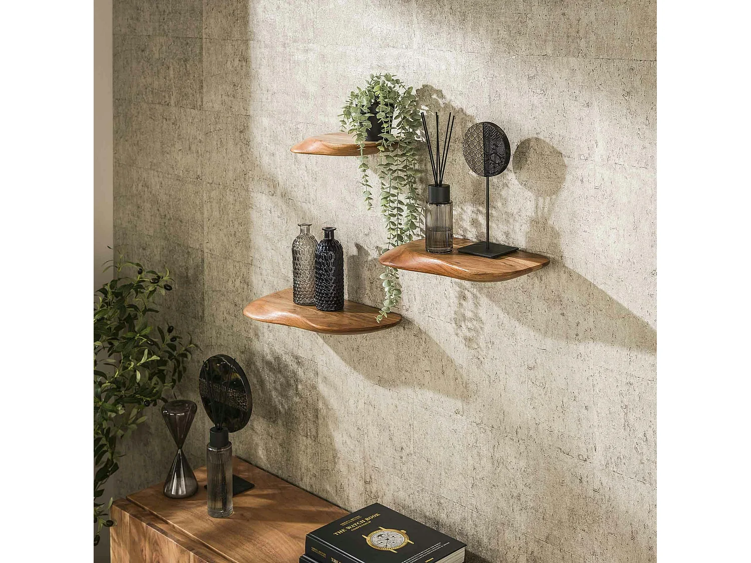 Etagère murale organique en bois d'acacia (lot de 3) MELBOURNE