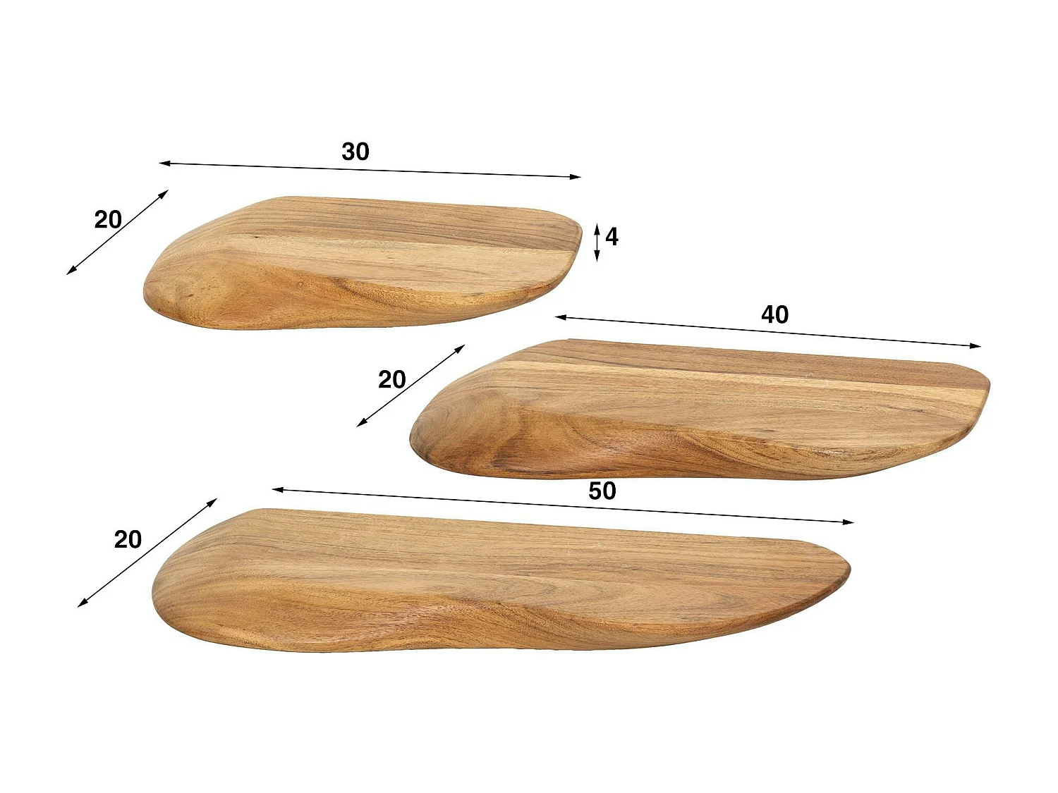 Etagère murale organique en bois d'acacia (lot de 3) MELBOURNE