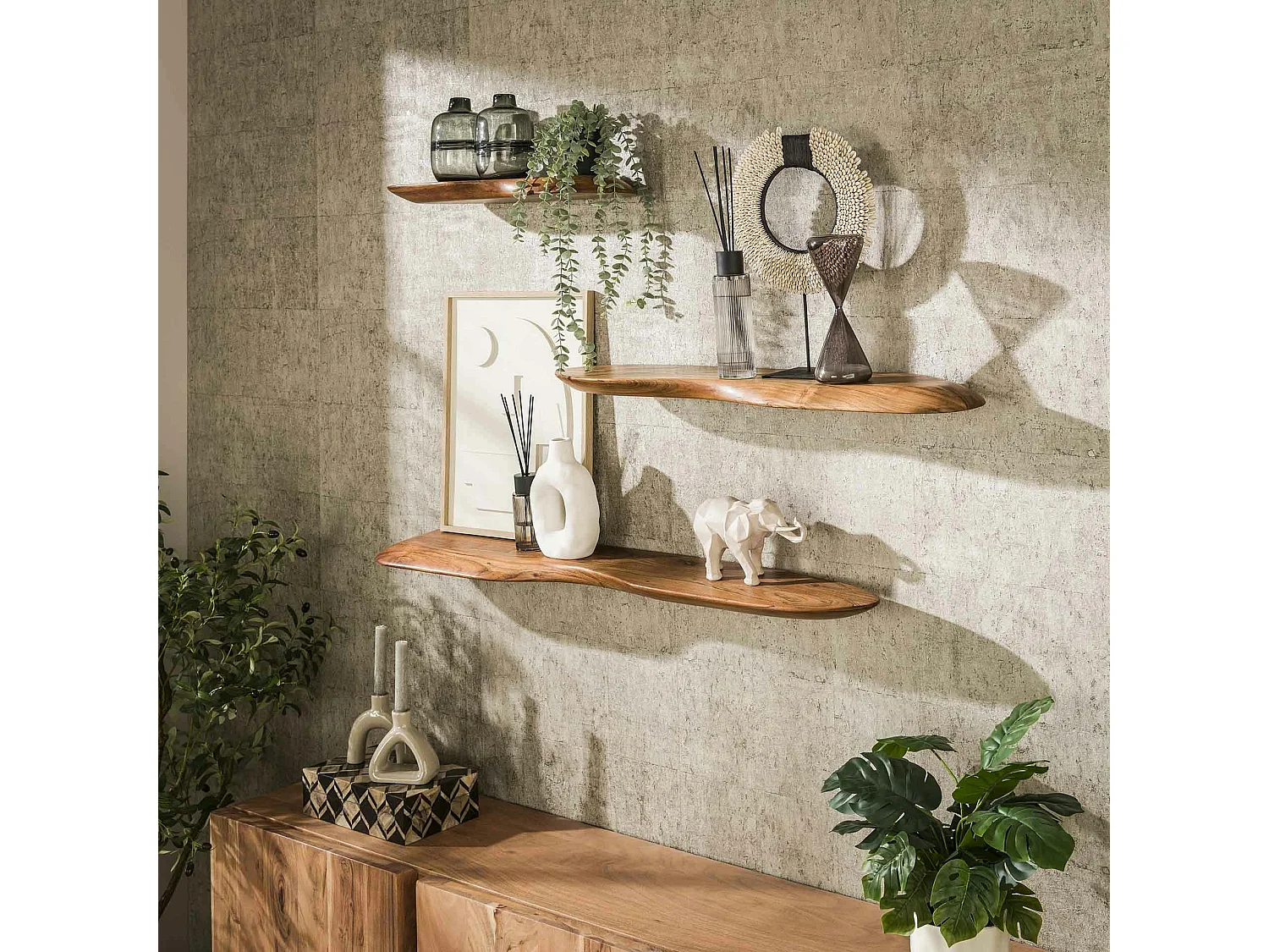 Etagère murale organique en bois d'acacia 90 cm MELBOURNE