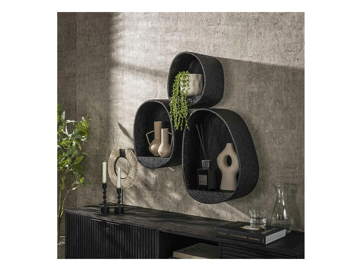 Petite étagère noire organique (lot de 3) TAJ