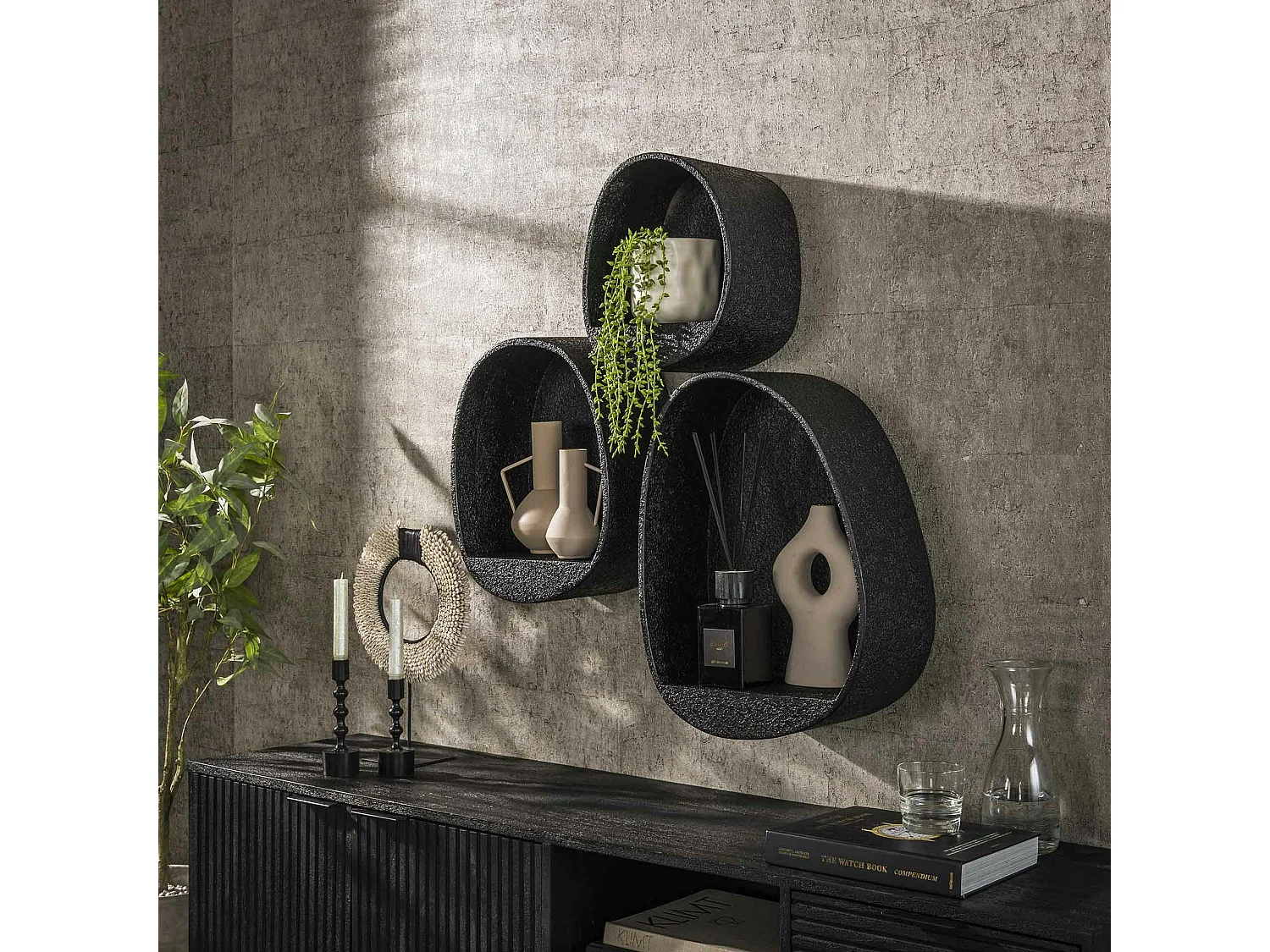 Petite étagère noire organique (lot de 3) TAJ