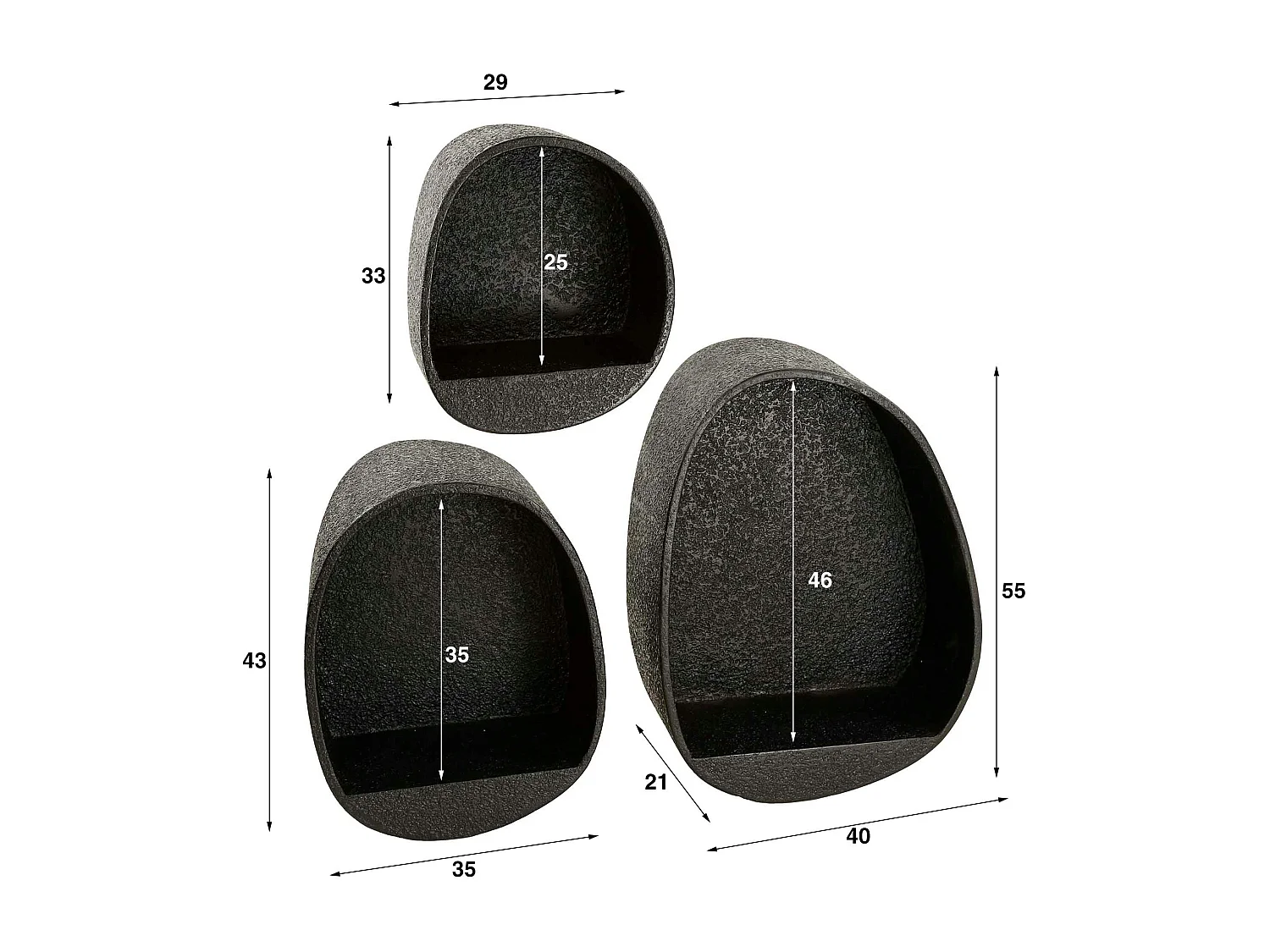 Petite étagère noire organique (lot de 3) TAJ