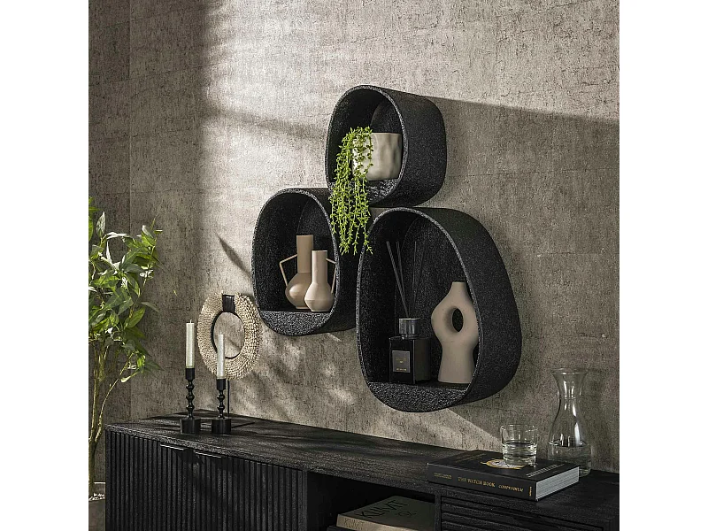 Petite étagère noire organique (lot de 3) TAJ