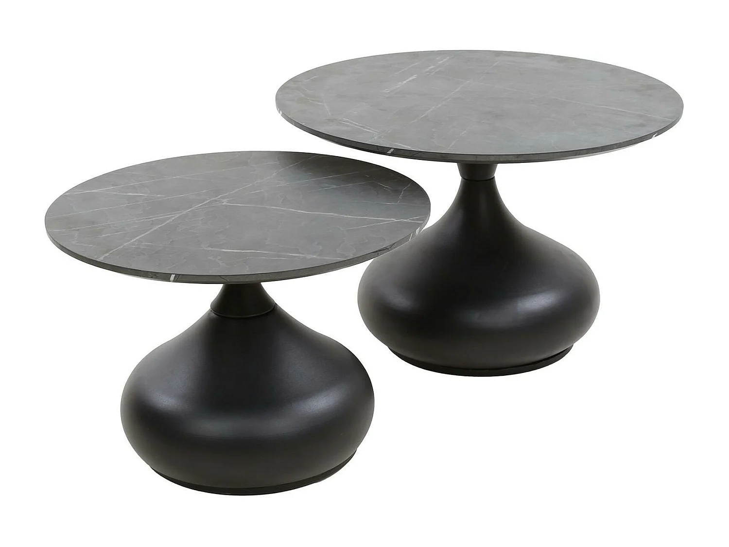 Table basse ronde forme organique plateau effet marbre noir (lot de 2) RALF