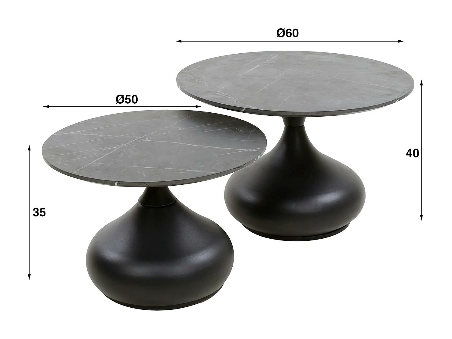 Table basse ronde forme organique plateau effet marbre noir (lot de 2) RALF