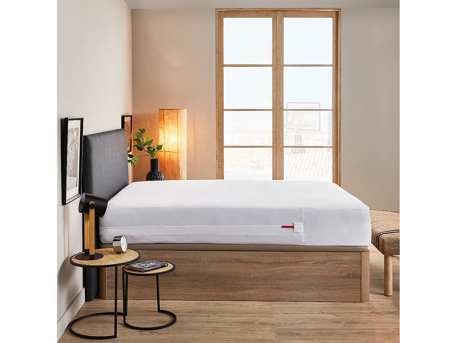 Protector de colchón 160 x 196 cm impermeable y antichinches, blanco, PIKOLIN HOME