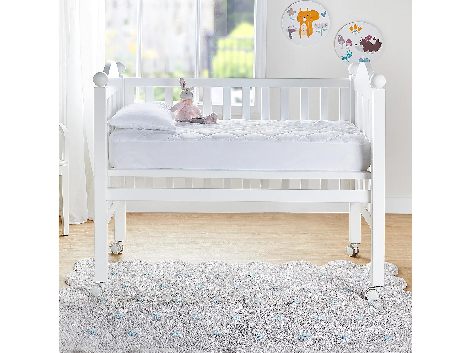 Protector de colchón 80 x 196 cm, acolchado, impermeable y transpirable, algodón, blanco, PIKOLIN HOME