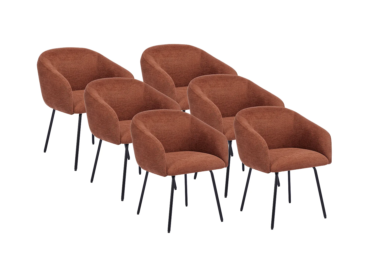 Conjunto de 6 sillas con reposabrazos de tela texturizada y metal negro - Terracota - NISTOSIA