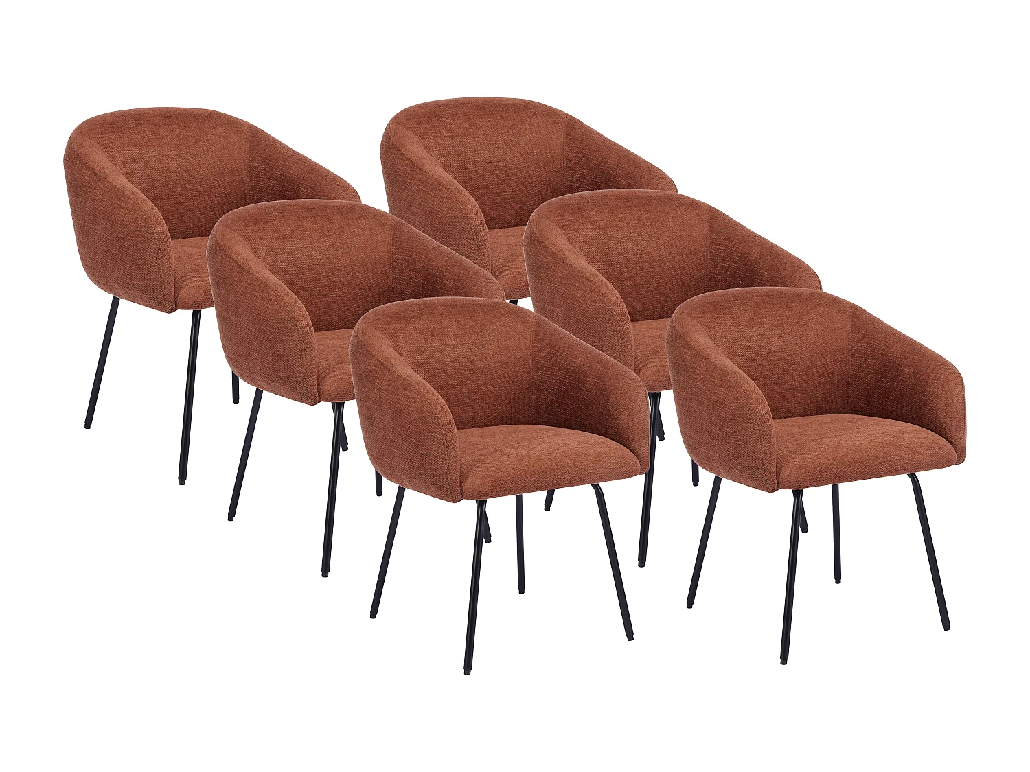 Lot de 6 chaises avec accoudoirs en tissu texturé et métal noir - Terracotta - NISTOSIA