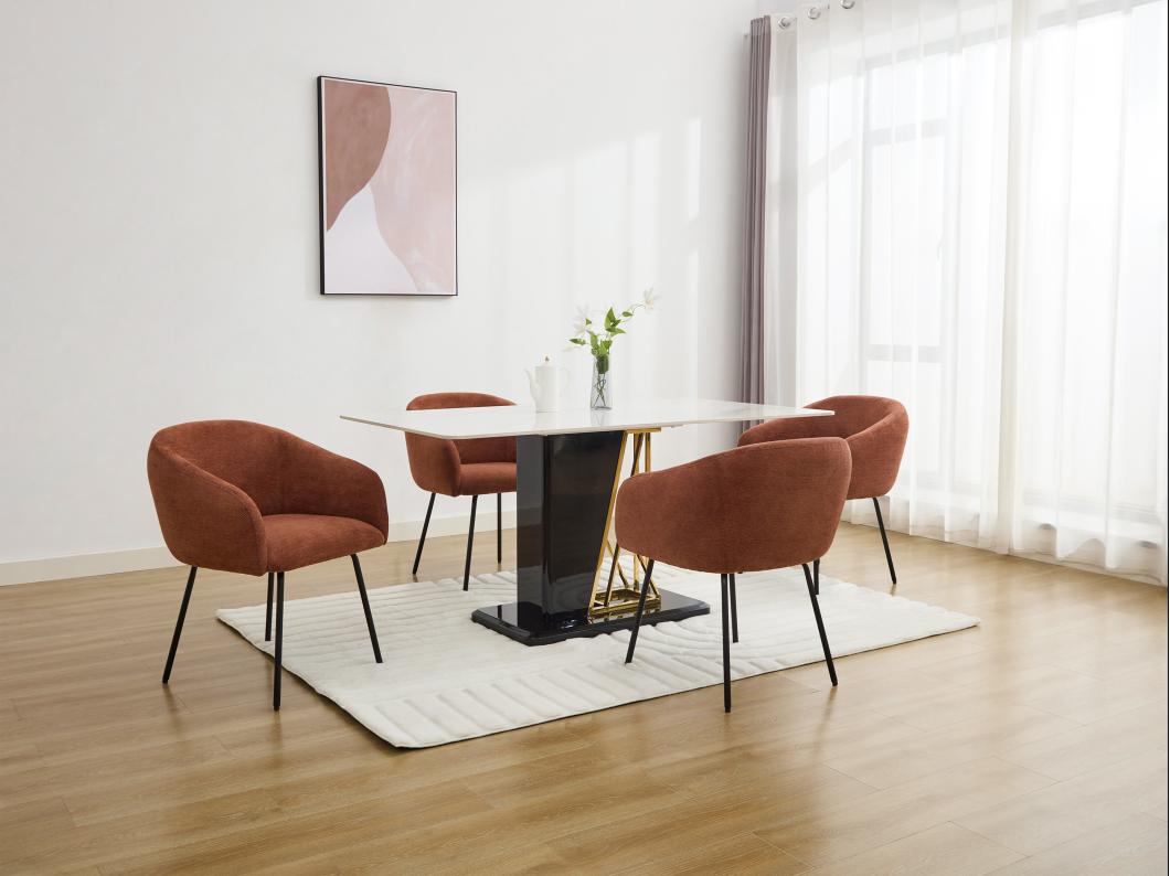 Set van 6 stoelen met armleuningen van stof met textuur en zwart metaal - Terracotta - NISTOSIA