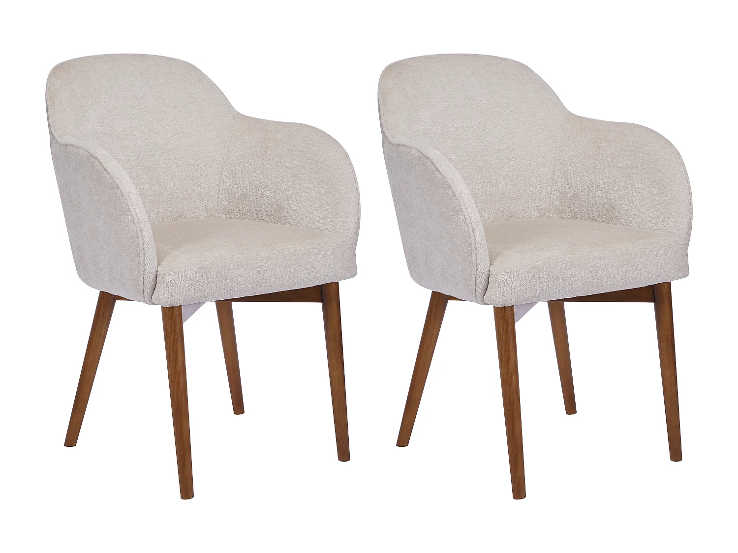Conjunto de 2 cadeiras com apoios de braço em tecido texturizado e madeira de hévea cor creme - MODINIA