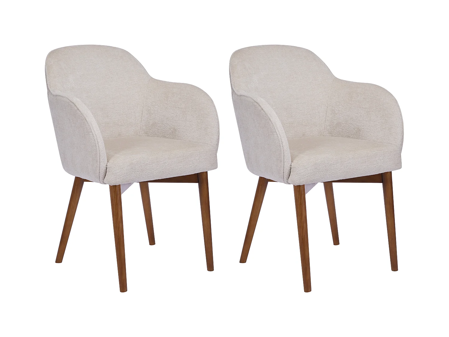 Set van 2 stoelen met armleuningen van stof met textuur en heveahout - Crèmewit - MODINIA