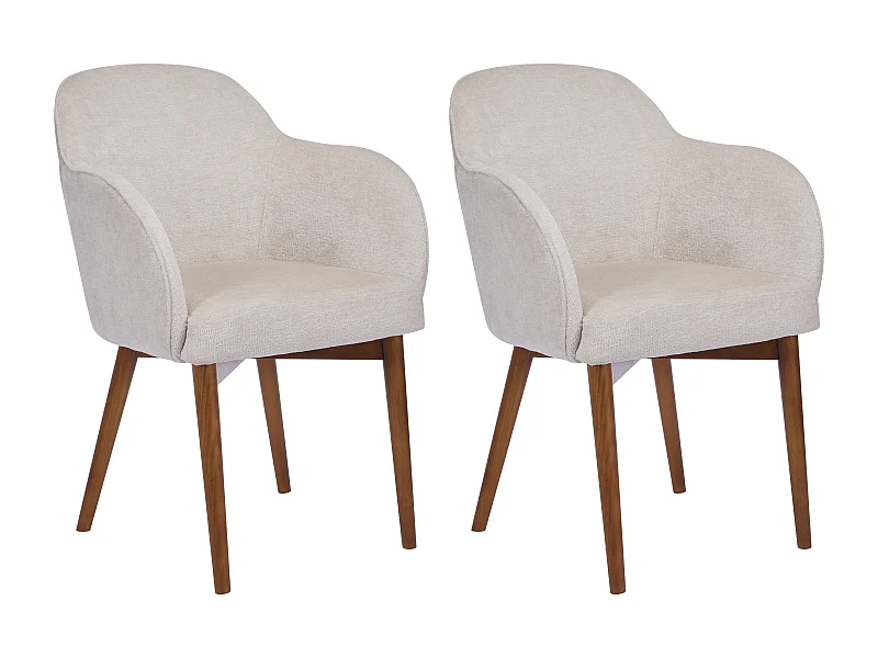 Stuhl mit Armlehnen 2er-Set - Strukturstoff & Kautschukholz - Cremefarben - MODINIA