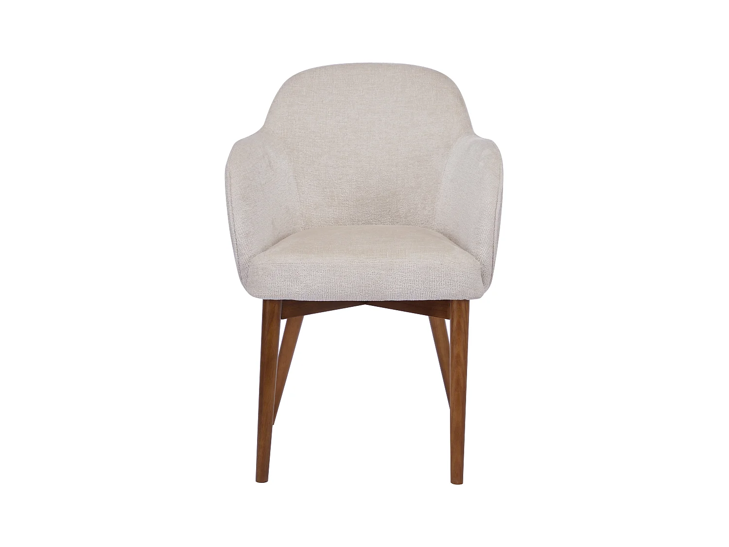 Lot de 6 chaises avec accoudoirs en tissu texturé et bois d'hévéa - Crème - MODINIA