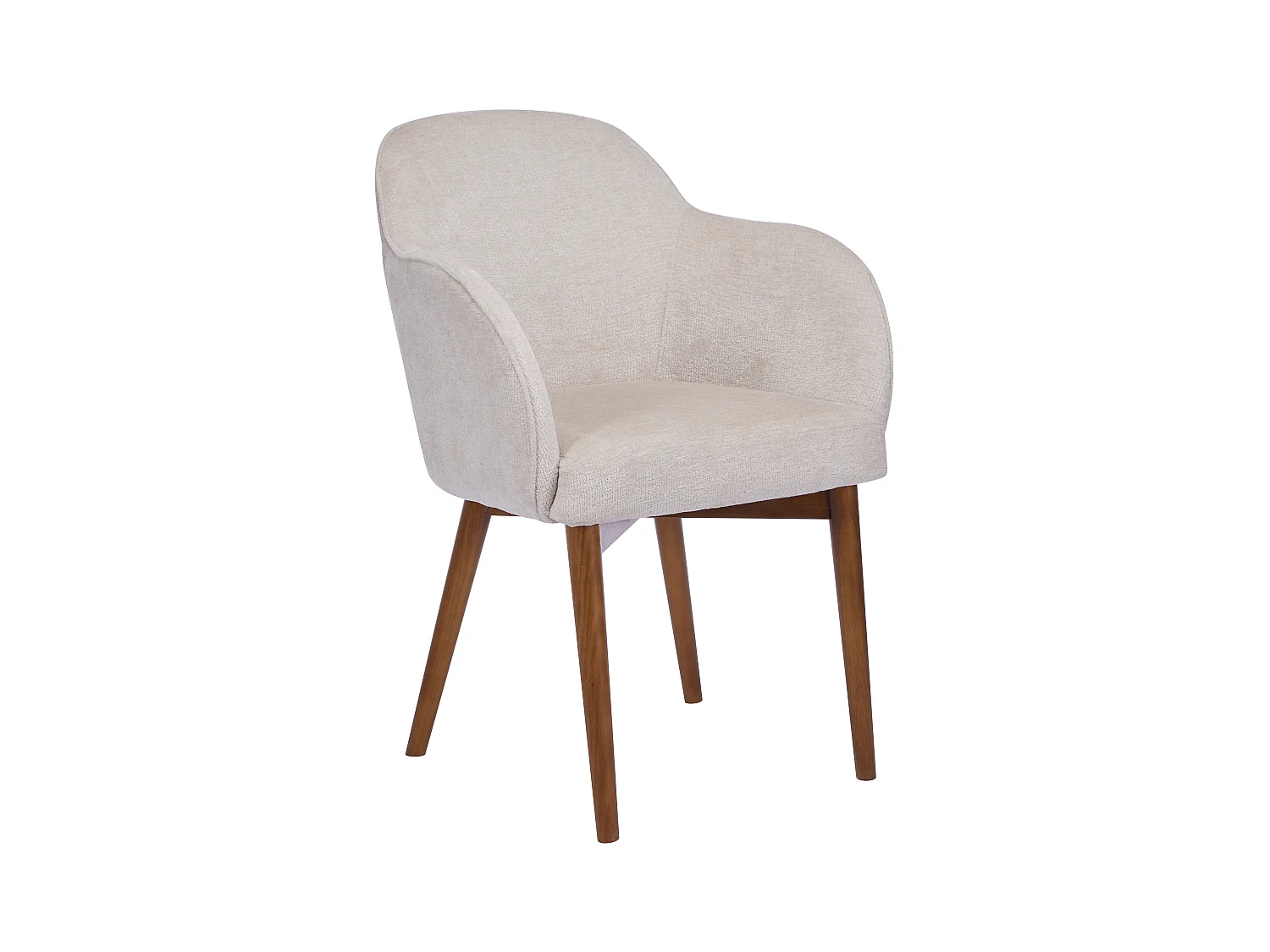 Lot de 6 chaises avec accoudoirs en tissu texturé et bois d'hévéa - Crème - MODINIA