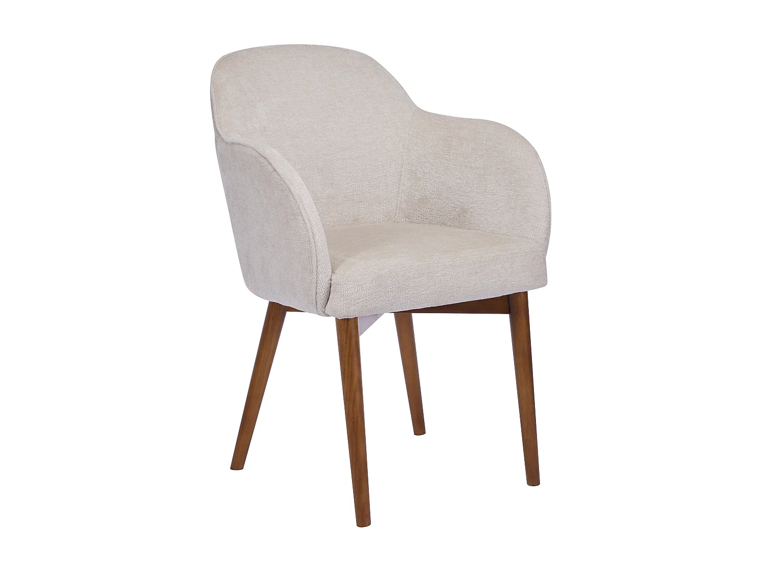 Lot de 6 chaises avec accoudoirs en tissu texturé et bois d'hévéa - Crème - MODINIA
