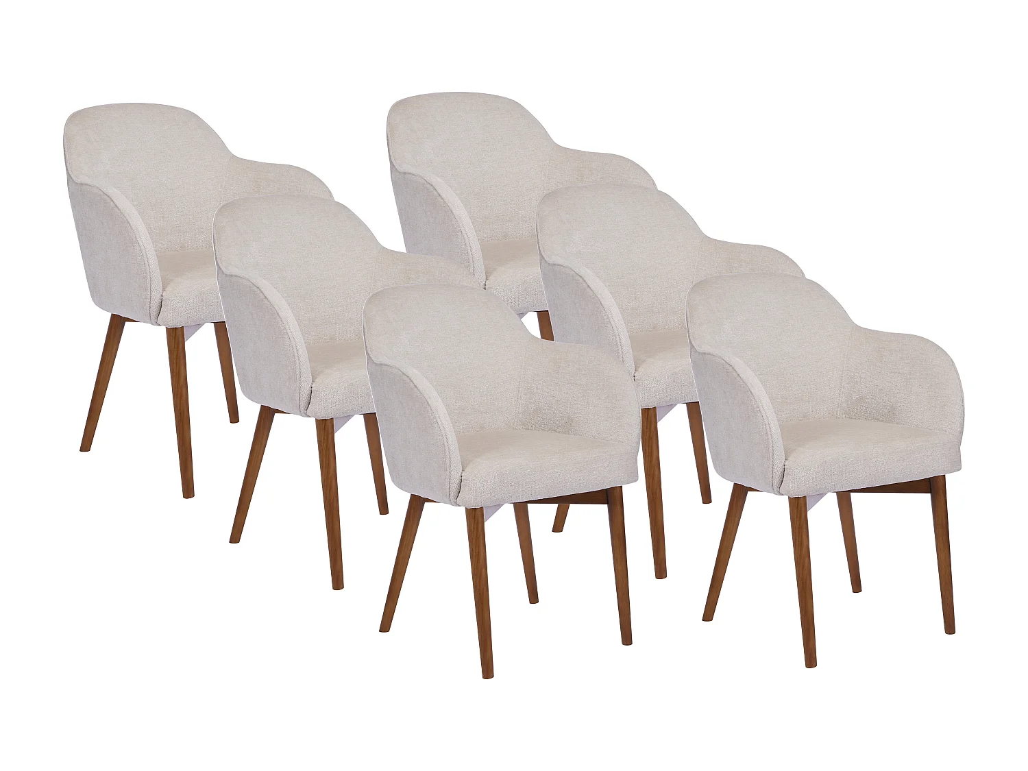 Lot de 6 chaises avec accoudoirs en tissu texturé et bois d'hévéa - Crème - MODINIA