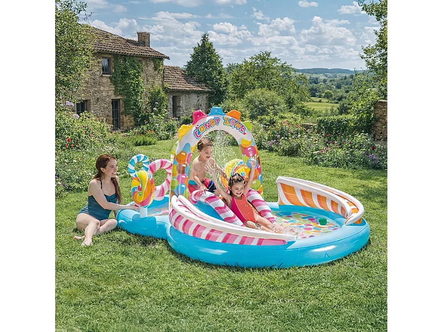 Centro de juegos acuático Candy Zone Intex hinchable +3A multicolor 130x191x295 cm