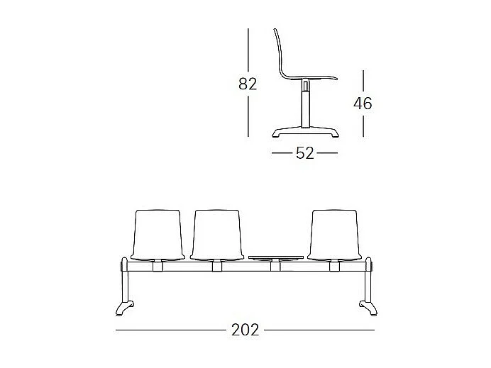3 chaises et 1 tablette salle d'attente ignifugées Bench Alice - Scab