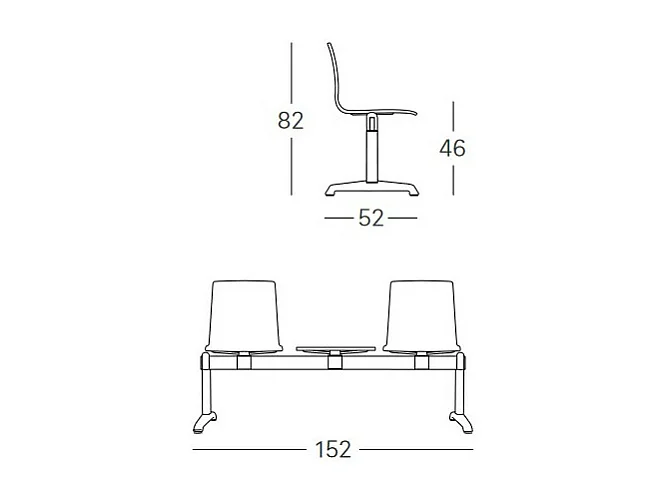2 chaises et 1 tablette salle d'attente ignifugées Bench Alice - Scab