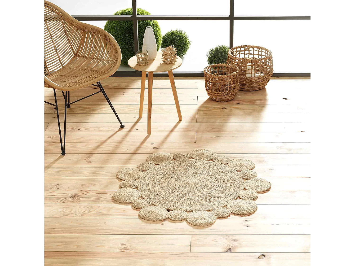 Tapis Déco Rond en Jute "Cordou" 90cm Naturel