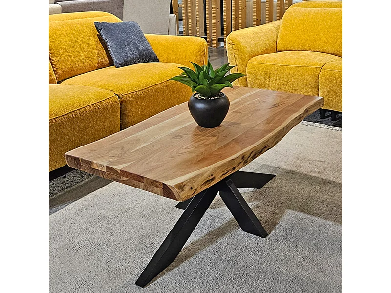 Table basse 140 x 70 cm en bois massif d'acacia et métal noir - OTTAWA
