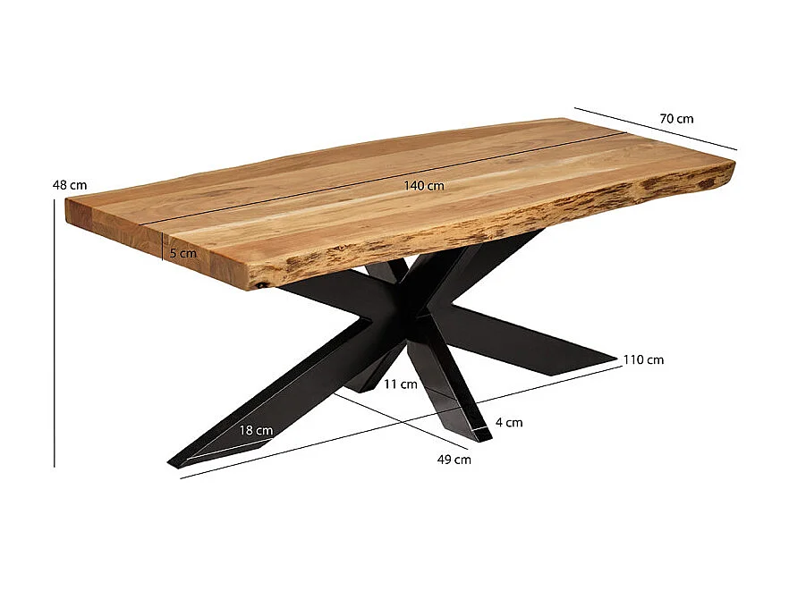 Table basse 140 x 70 cm en bois massif d'acacia et métal noir - OTTAWA