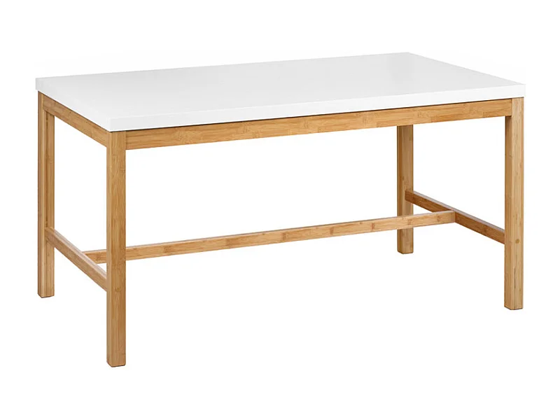 Table L. 140 cm en bois de bambou et plateau blanc mat - ZEZOLLA 0461