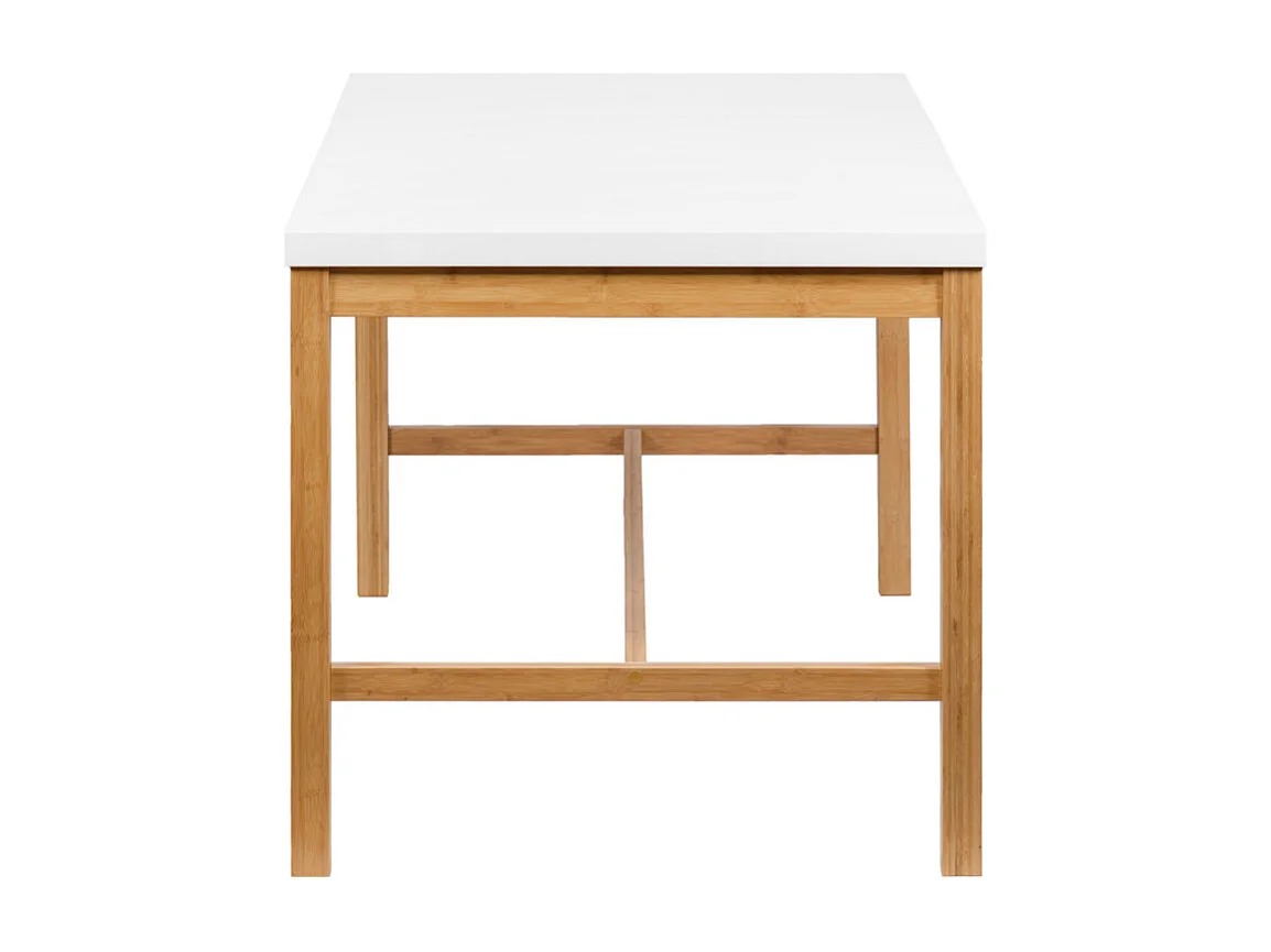 Table L. 140 cm en bois de bambou et plateau blanc mat - ZEZOLLA 0461