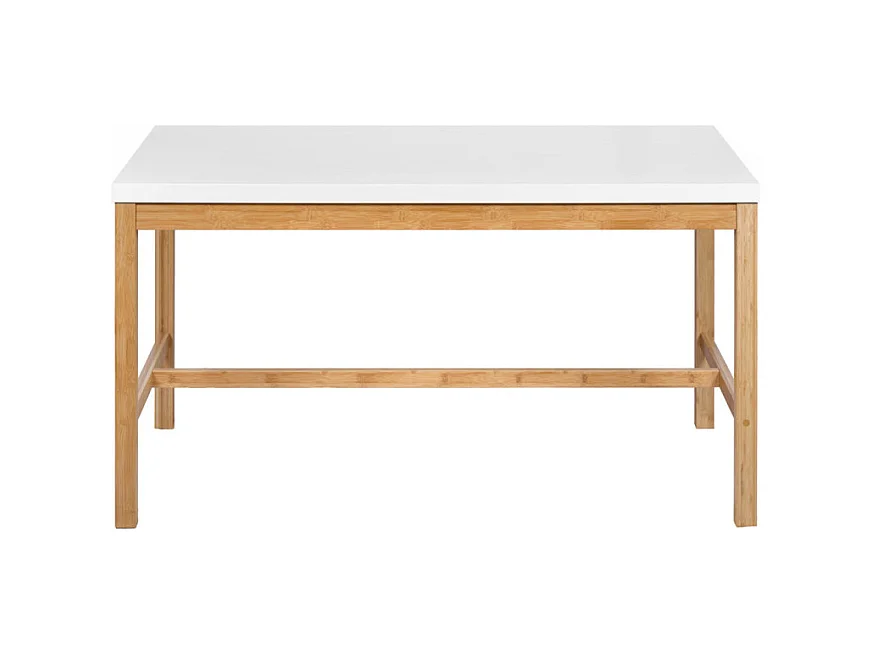 Table L. 140 cm en bois de bambou et plateau blanc mat - ZEZOLLA 0461