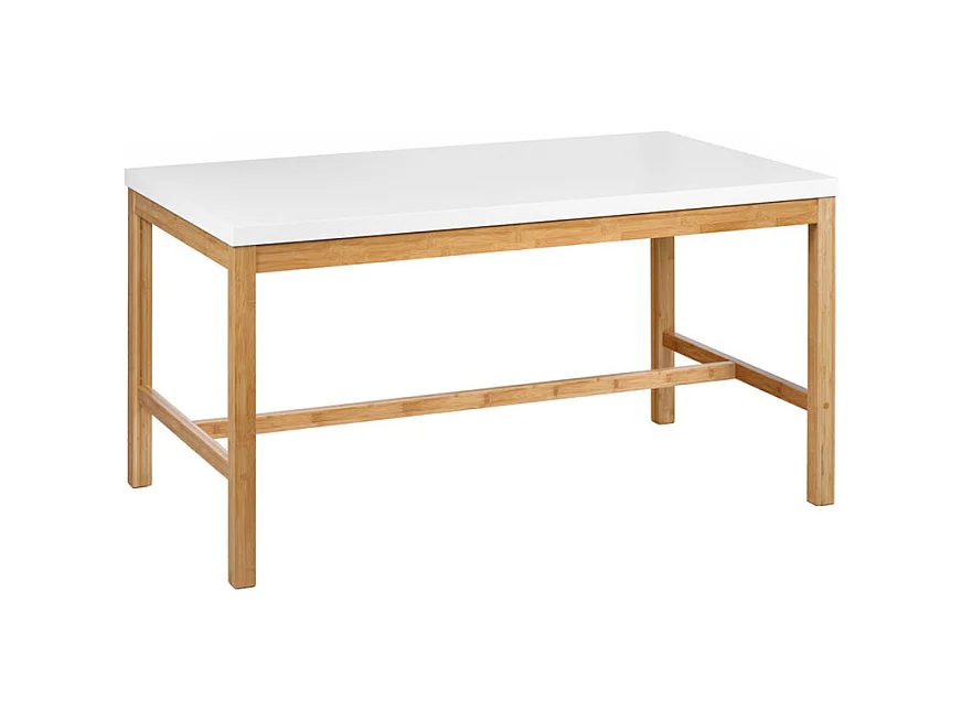 Table L. 140 cm en bois de bambou et plateau blanc mat - ZEZOLLA 0461