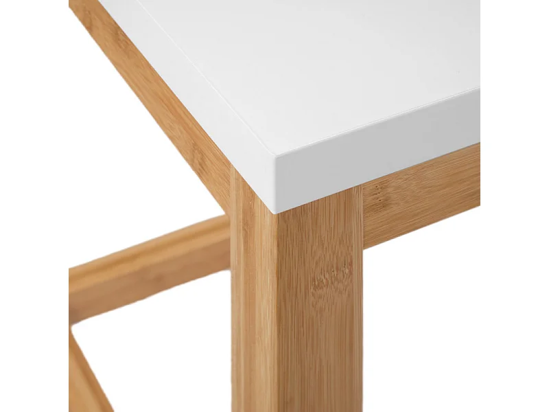 Table L. 140 cm en bois de bambou et plateau blanc mat - ZEZOLLA 0461