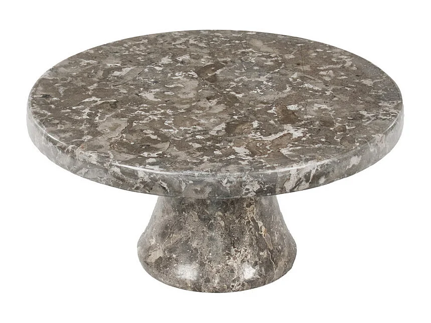 Plateau / Présentoir rond sur pied D. 25 cm en marbre gris - MARGARET