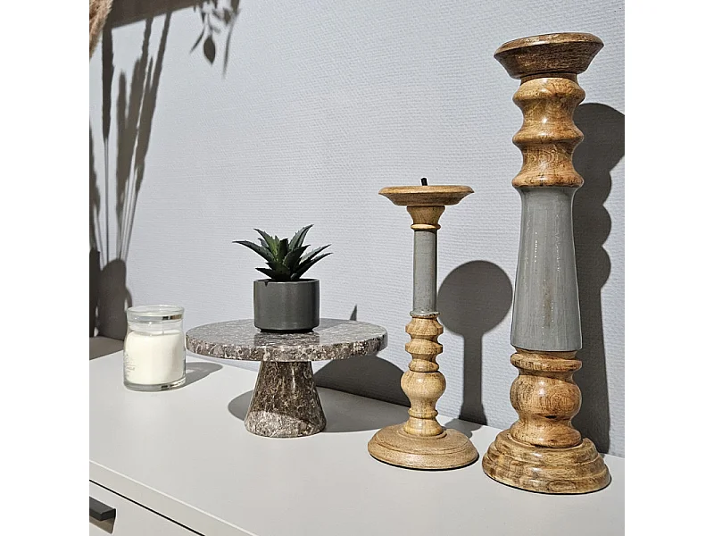 Plateau / Présentoir rond sur pied D. 25 cm en marbre gris - MARGARET